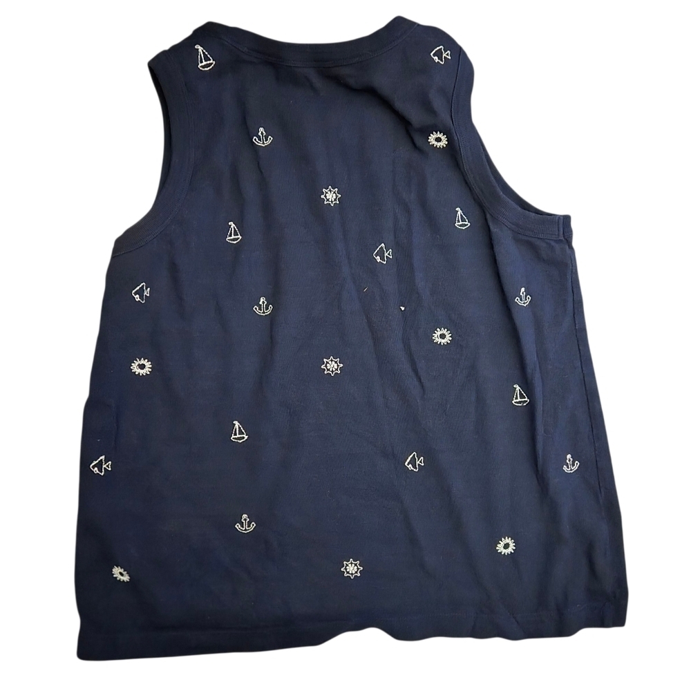 LOFT Navy Blue Embroidered Nautical Beach Comber Harbor Tank Top Large - Picture 3 of 6